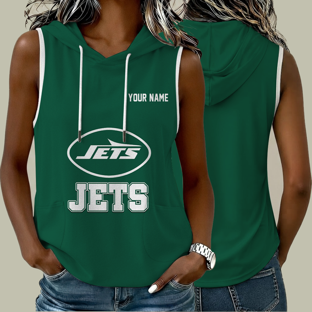 [SPECIAL OFFER] NEW CUSTOMIZED NFL25 NYJ NEW YORK JETS WOMEN'S SLEEVELESS HOODED POCKET TANK TOP