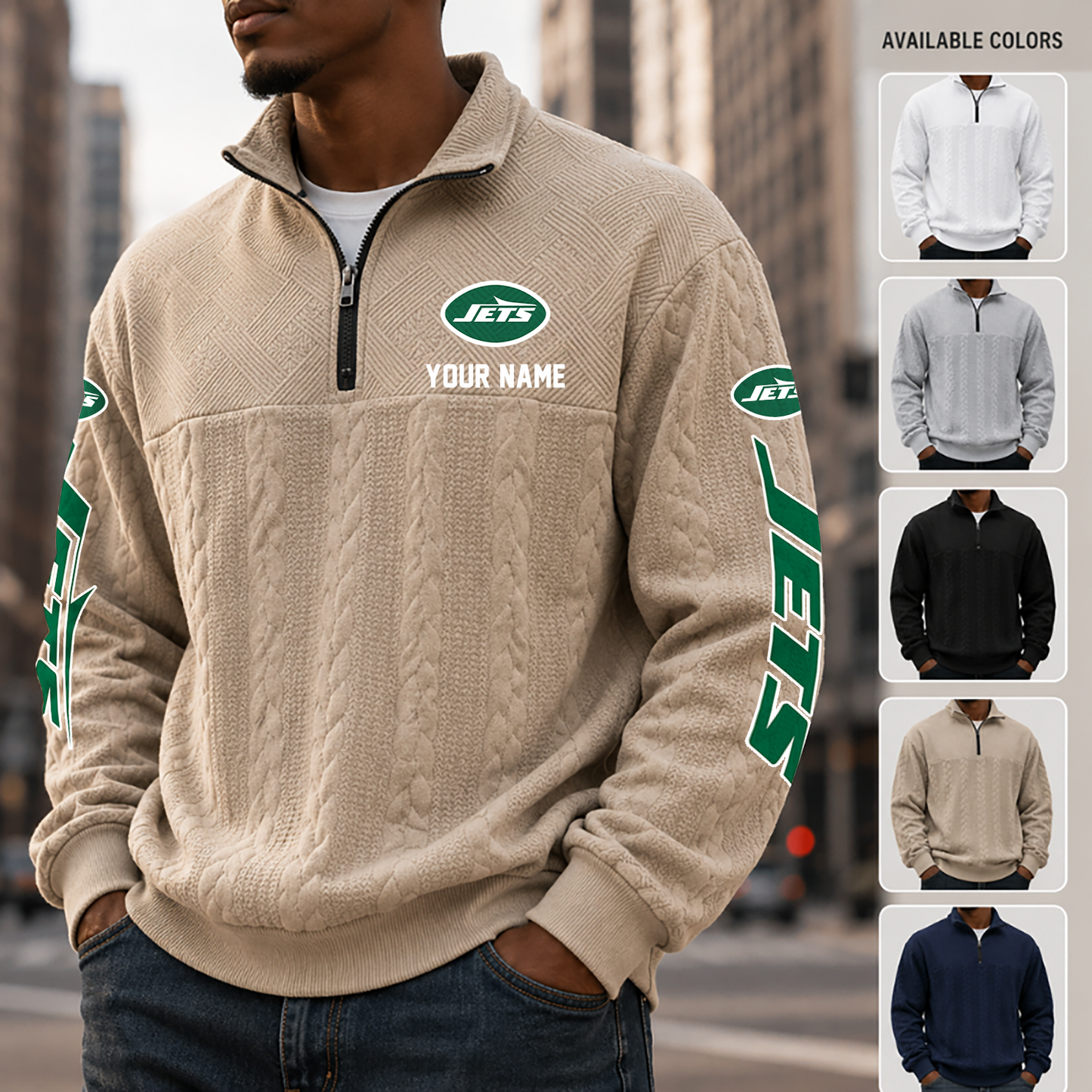 [SPECIAL OFFER] NEW CUSTOMIZED NFL25 NYJ NEW YORK JETS MULTICOLOR QUARTER-ZIP SWEATSHIRT