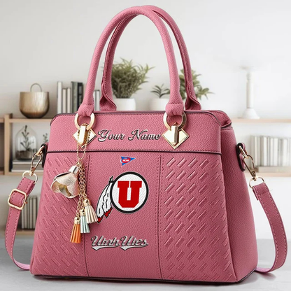 LIMITED EDITION - NEW CUSTOMIZED FBS NCAA25 UTU UT UTES ZIP HANDBAG MULTICOLOR