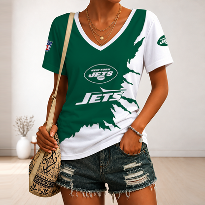 [SPECIAL OFFER] NEW CUSTOMIZED NFL25 NYJ NEW YORK JETS V-NECK FEMALE SHIRT