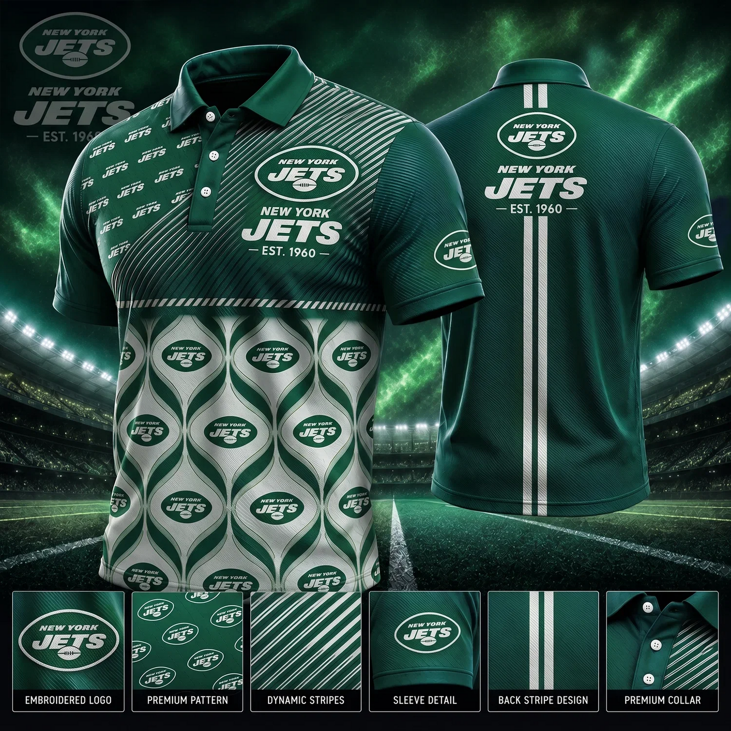 [SPECIAL OFFER] NEW CUSTOMIZED NFL25 NYJ NEW YORK JETS POLO SHIRT