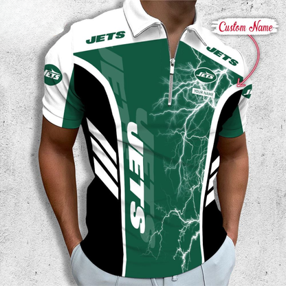 [SPECIAL OFFER] NEW CUSTOMIZED NFL25 NYJ NEW YORK JETS ZIP POLO SHIRT