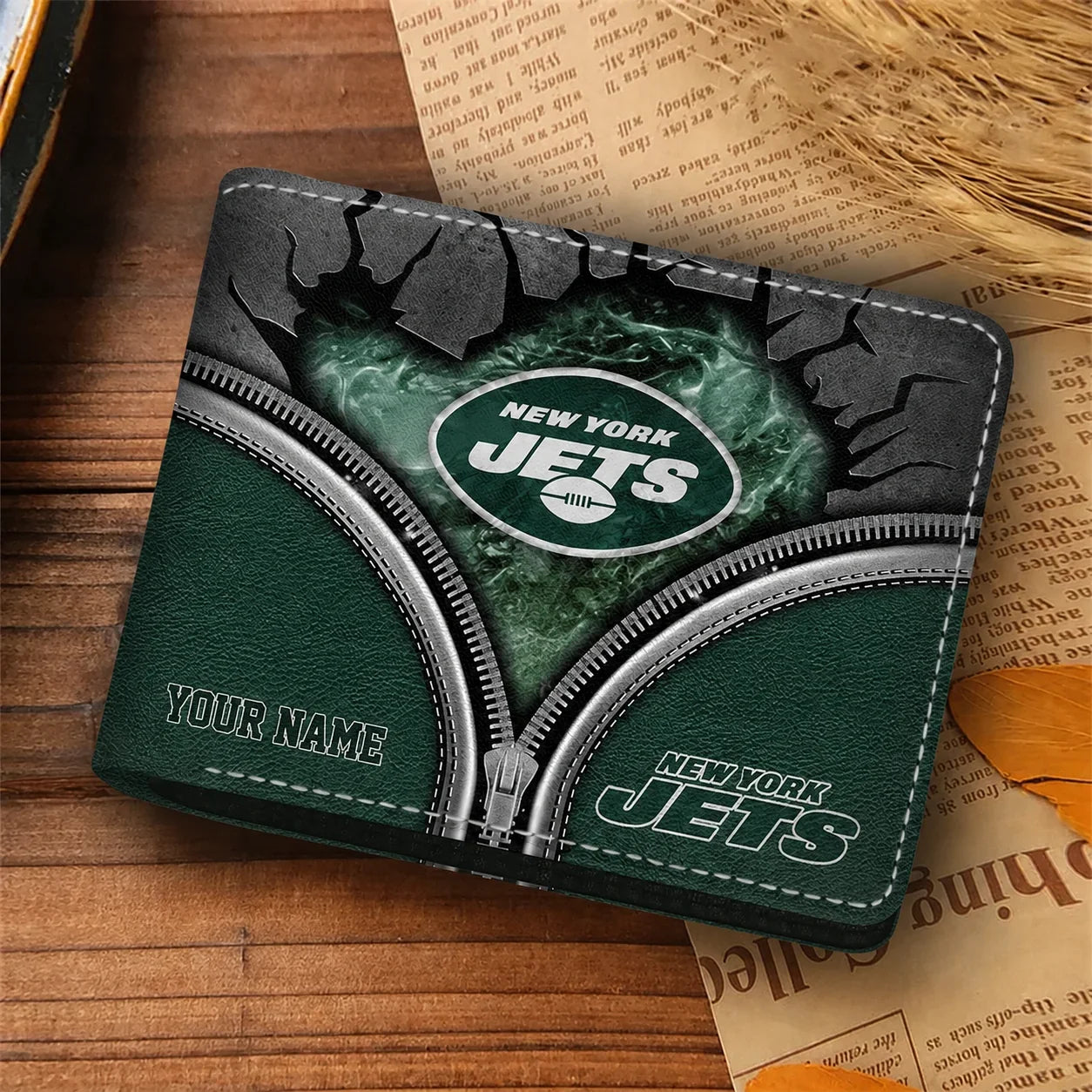 [SPECIAL OFFER] NEW CUSTOMIZED NFL25 NYJ NEW YORK JETS LEATHER WALLET