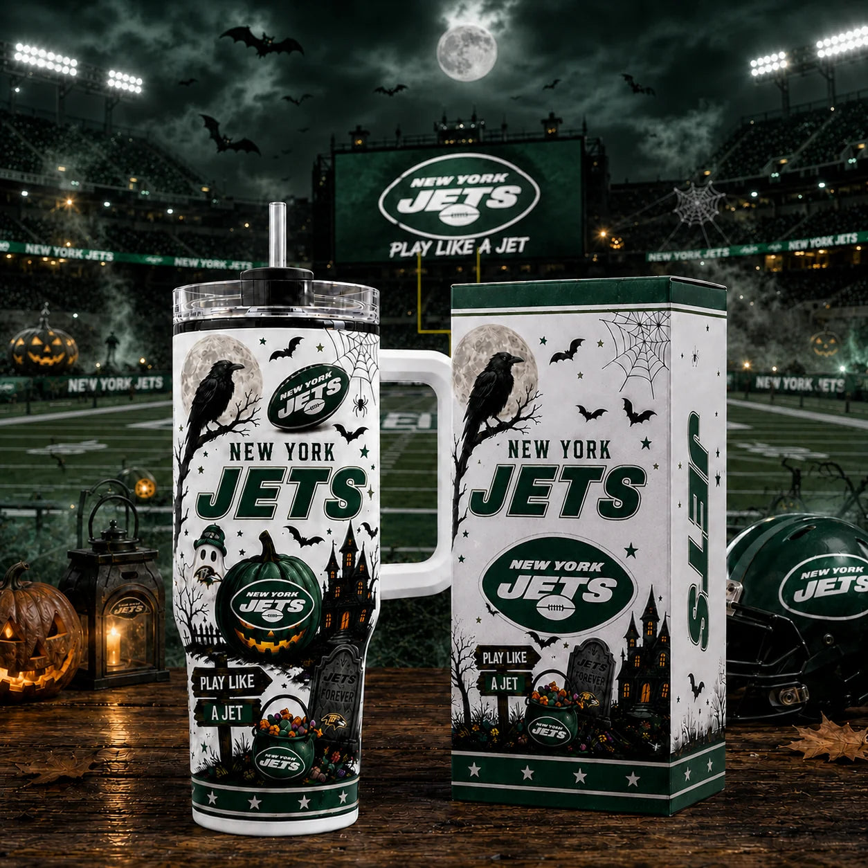 [SPECIAL OFFER] NEW CUSTOMIZED NFL25 NYJ NEW YORK JETS HALLOWEEN  40OZ TUMBLER