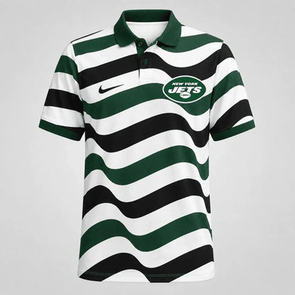 [SPECIAL OFFER] NEW CUSTOMIZED NFL25 NYJ NEW YORK JETS STRIPED POLO SHIRT