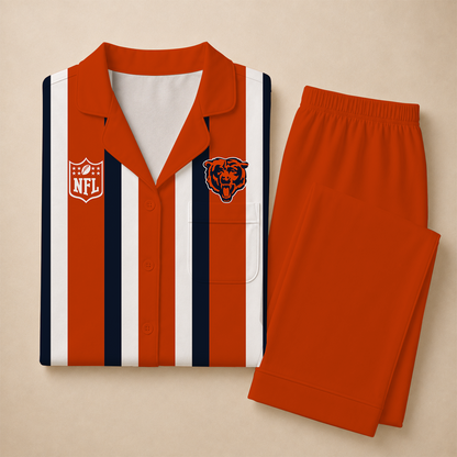 [SPECIAL OFFER] NEW CUSTOMIZED NFL26 CCB CHICAGO BEARS SHORT SLEEVE & LONG PANTS PAJAMAS SET