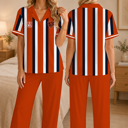 [SPECIAL OFFER] NEW CUSTOMIZED NFL26 CCB CHICAGO BEARS SHORT SLEEVE & LONG PANTS PAJAMAS SET