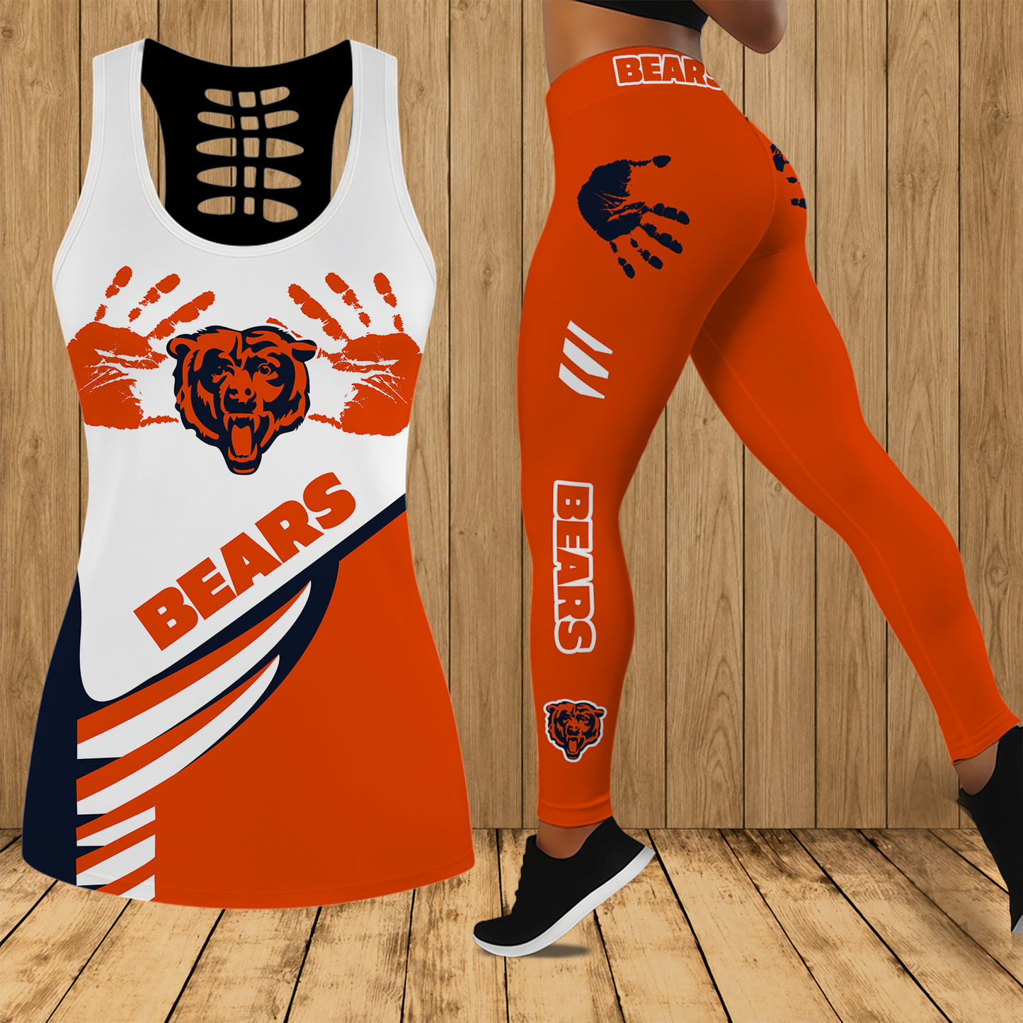 [SPECIAL OFFER] NEW CUSTOMIZED NFL26 CCB CHICAGO BEARS HOLLOW TANK TOP & LEGGINGS SET