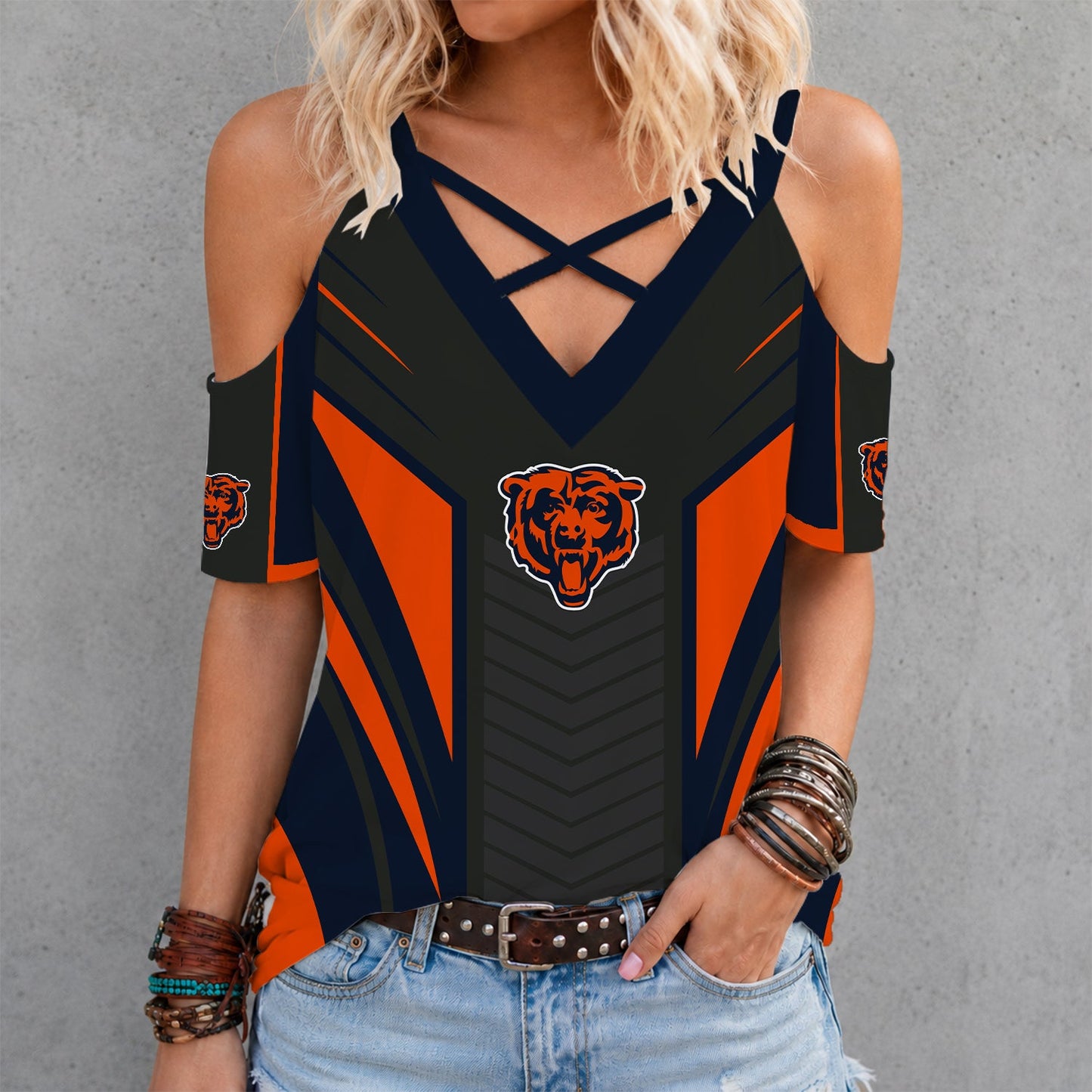 [SPECIAL OFFER] NEW CUSTOMIZED NFL26 CCB CHICAGO BEARS CRISS CROSS V-NECK TOP