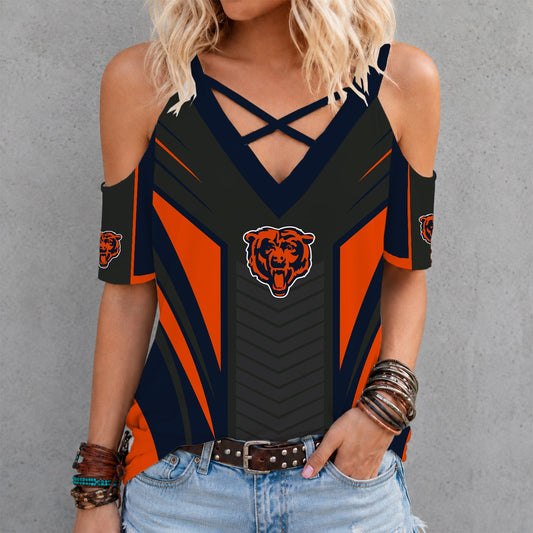 [SPECIAL OFFER] NEW CUSTOMIZED NFL26 CCB CHICAGO BEARS CRISS CROSS V-NECK TOP