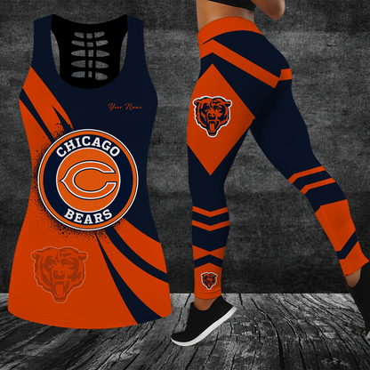 [SPECIAL OFFER] NEW CUSTOMIZED NFL26 CCB CHICAGO BEARS HOLLOW TANK TOP & LEGGINGS SET