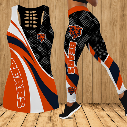 [SPECIAL OFFER] NEW CUSTOMIZED NFL26 CCB CHICAGO BEARS HOLLOW TANK TOP & LEGGINGS SET