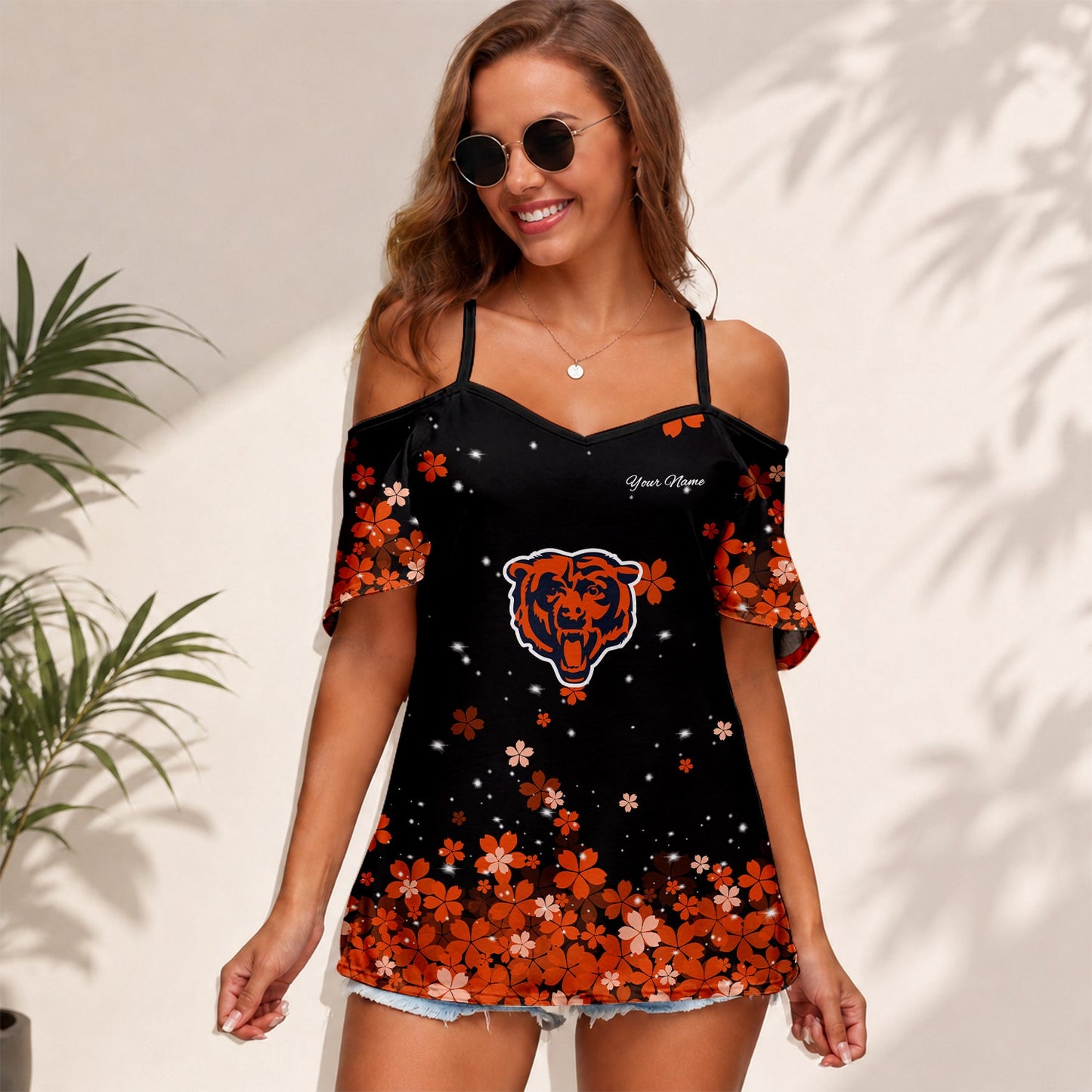 [SPECIAL OFFER] NEW CUSTOMIZED NFL26 CCB CHICAGO BEARS WOMEN'S STRAPPY OFF-SHOULDER TOP