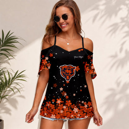 [SPECIAL OFFER] NEW CUSTOMIZED NFL26 CCB CHICAGO BEARS WOMEN'S STRAPPY OFF-SHOULDER TOP