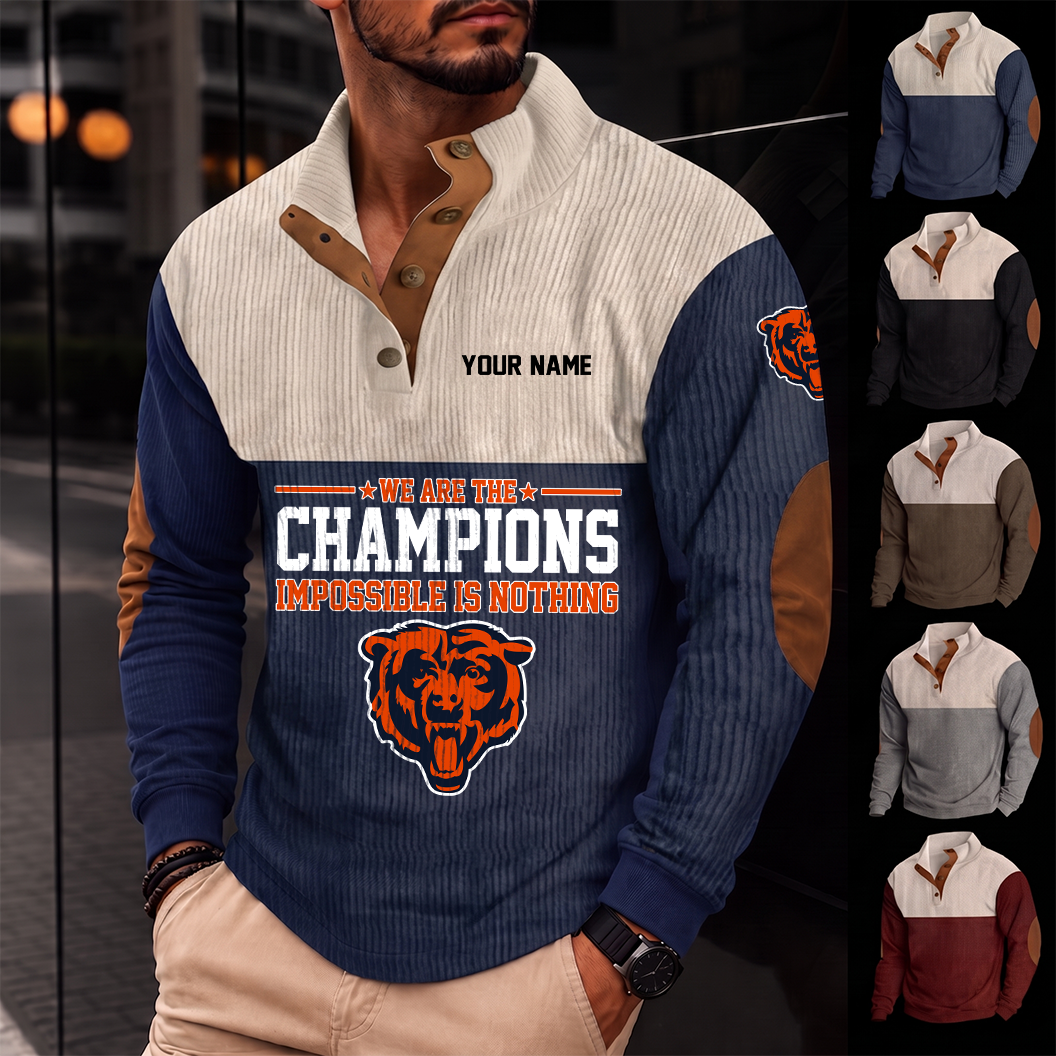 [SPECIAL OFFER] NEW CUSTOMIZED NFL26 CCB CHICAGO BEARS BUTTON SWEATSHIRTS STAND COLLAR