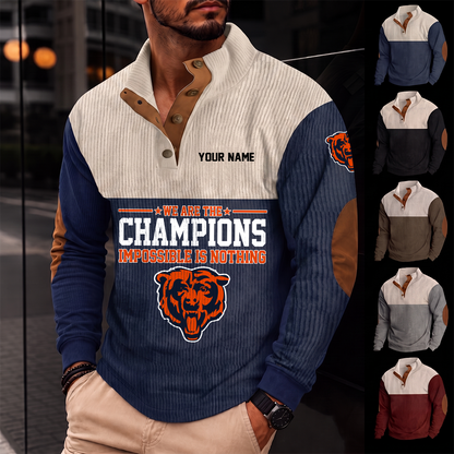 [SPECIAL OFFER] NEW CUSTOMIZED NFL26 CCB CHICAGO BEARS BUTTON SWEATSHIRTS STAND COLLAR