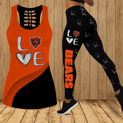 [SPECIAL OFFER] NEW CUSTOMIZED NFL26 CCB CHICAGO BEARS HOLLOW TANK TOP & LEGGINGS SET
