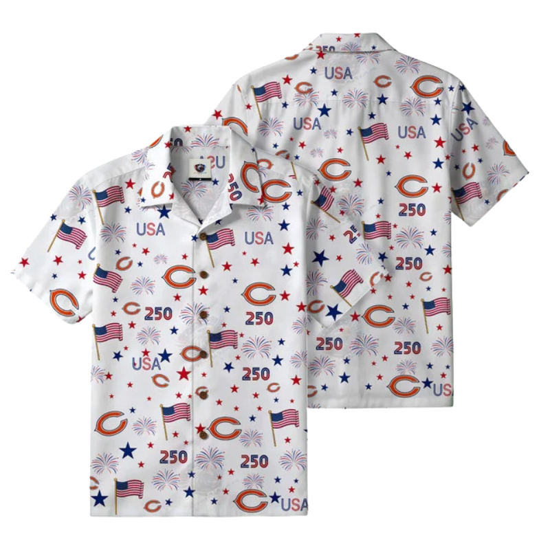 [SPECIAL OFFER] NEW CUSTOMIZED NFL26 CCB CHICAGO BEARS PATRIOTIC 250 USA HAWAIIAN SHIRT