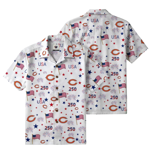 [SPECIAL OFFER] NEW CUSTOMIZED NFL26 CCB CHICAGO BEARS PATRIOTIC 250 USA HAWAIIAN SHIRT