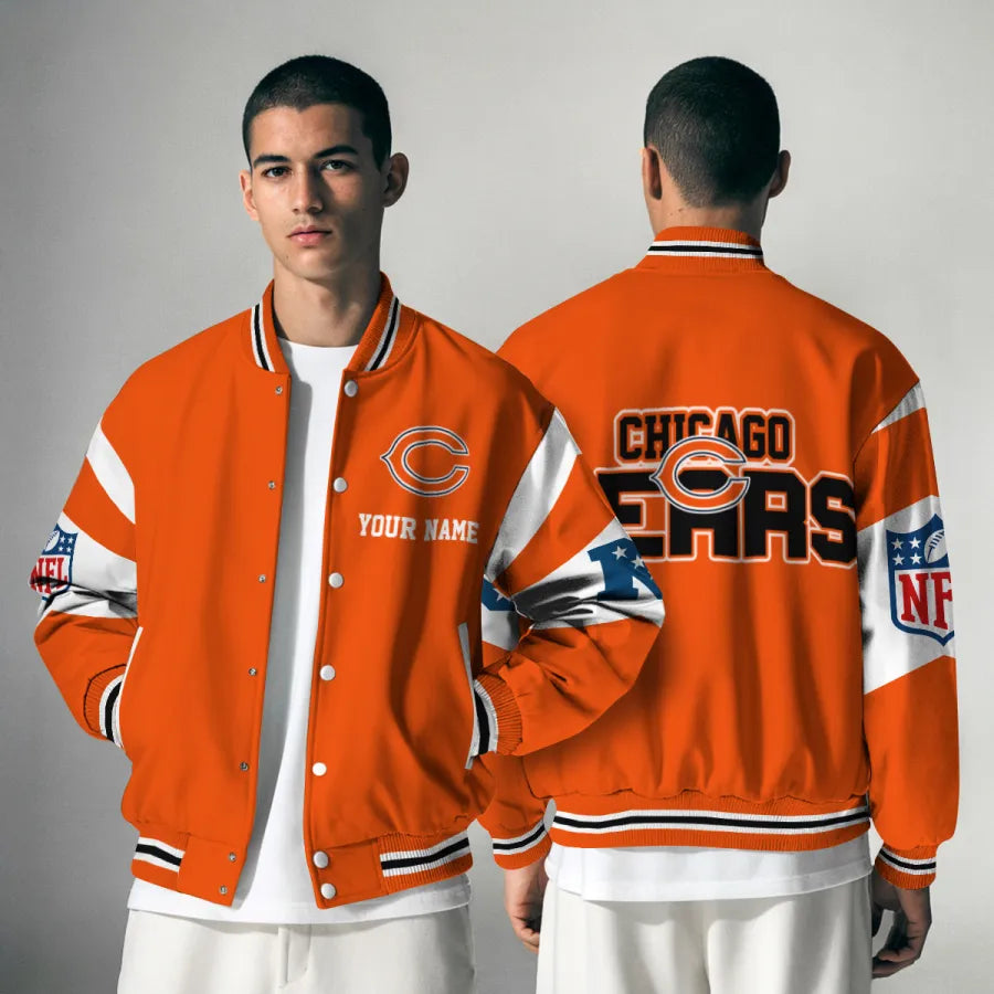[SPECIAL OFFER] NEW CUSTOMIZED NFL26 CCB CHICAGO BEARS SATIN VARSITY & BASEBALL JACKET