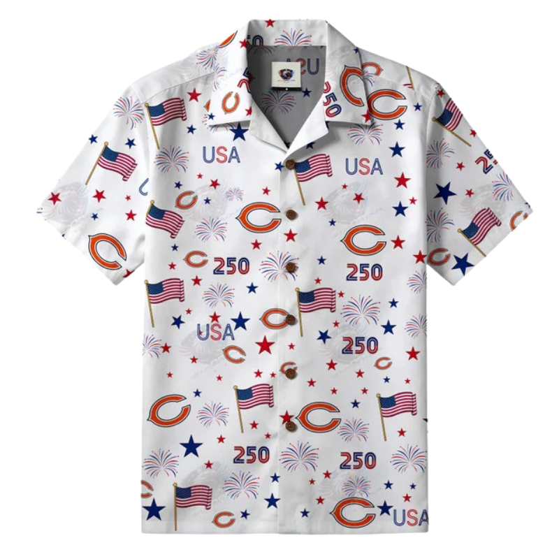[SPECIAL OFFER] NEW CUSTOMIZED NFL26 CCB CHICAGO BEARS PATRIOTIC 250 USA HAWAIIAN SHIRT