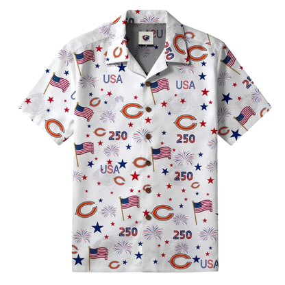 [SPECIAL OFFER] NEW CUSTOMIZED NFL26 CCB CHICAGO BEARS PATRIOTIC 250 USA HAWAIIAN SHIRT