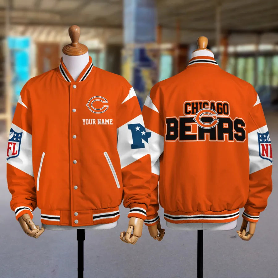 [SPECIAL OFFER] NEW CUSTOMIZED NFL26 CCB CHICAGO BEARS SATIN VARSITY & BASEBALL JACKET