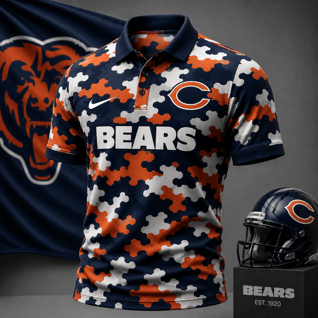 [SPECIAL OFFER] NEW CUSTOMIZED NFL26 CCB CHICAGO BEARS CAMO POLO SHIRT