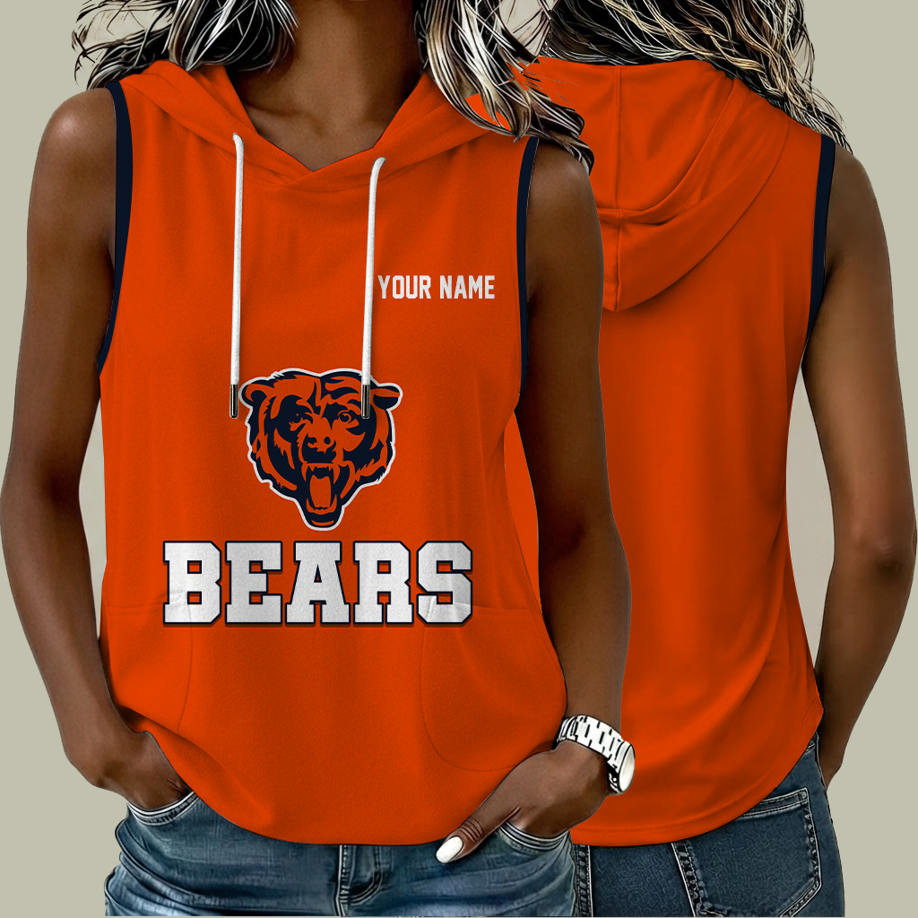 [SPECIAL OFFER] NEW CUSTOMIZED NFL26 CCB CHICAGO BEARS WOMEN'S SLEEVELESS HOODED POCKET TANK TOP