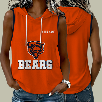 [SPECIAL OFFER] NEW CUSTOMIZED NFL26 CCB CHICAGO BEARS WOMEN'S SLEEVELESS HOODED POCKET TANK TOP