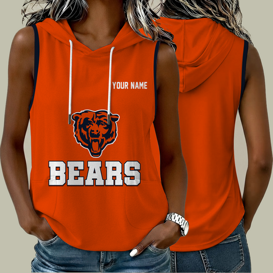 [SPECIAL OFFER] NEW CUSTOMIZED NFL26 CCB CHICAGO BEARS WOMEN'S SLEEVELESS HOODED POCKET TANK TOP
