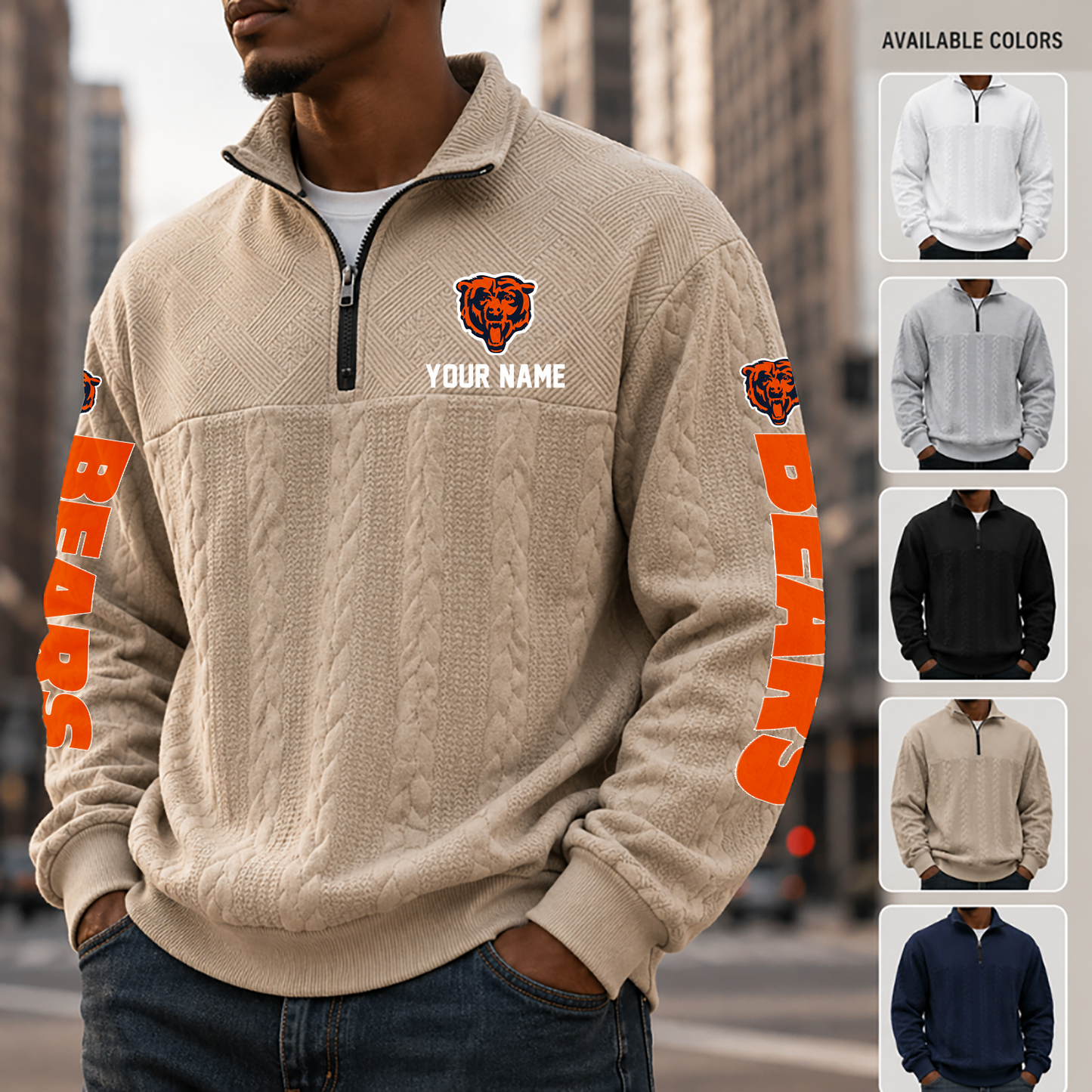 [SPECIAL OFFER] NEW CUSTOMIZED NFL26 CCB CHICAGO BEARS MULTICOLOR QUARTER-ZIP SWEATSHIRT