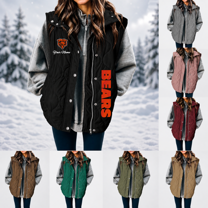 [SPECIAL OFFER] NEW CUSTOMIZED NFL26 CCB CHICAGO BEARS WOMEN'S MULTICOLOR SLEEVELESS PUFFER COAT