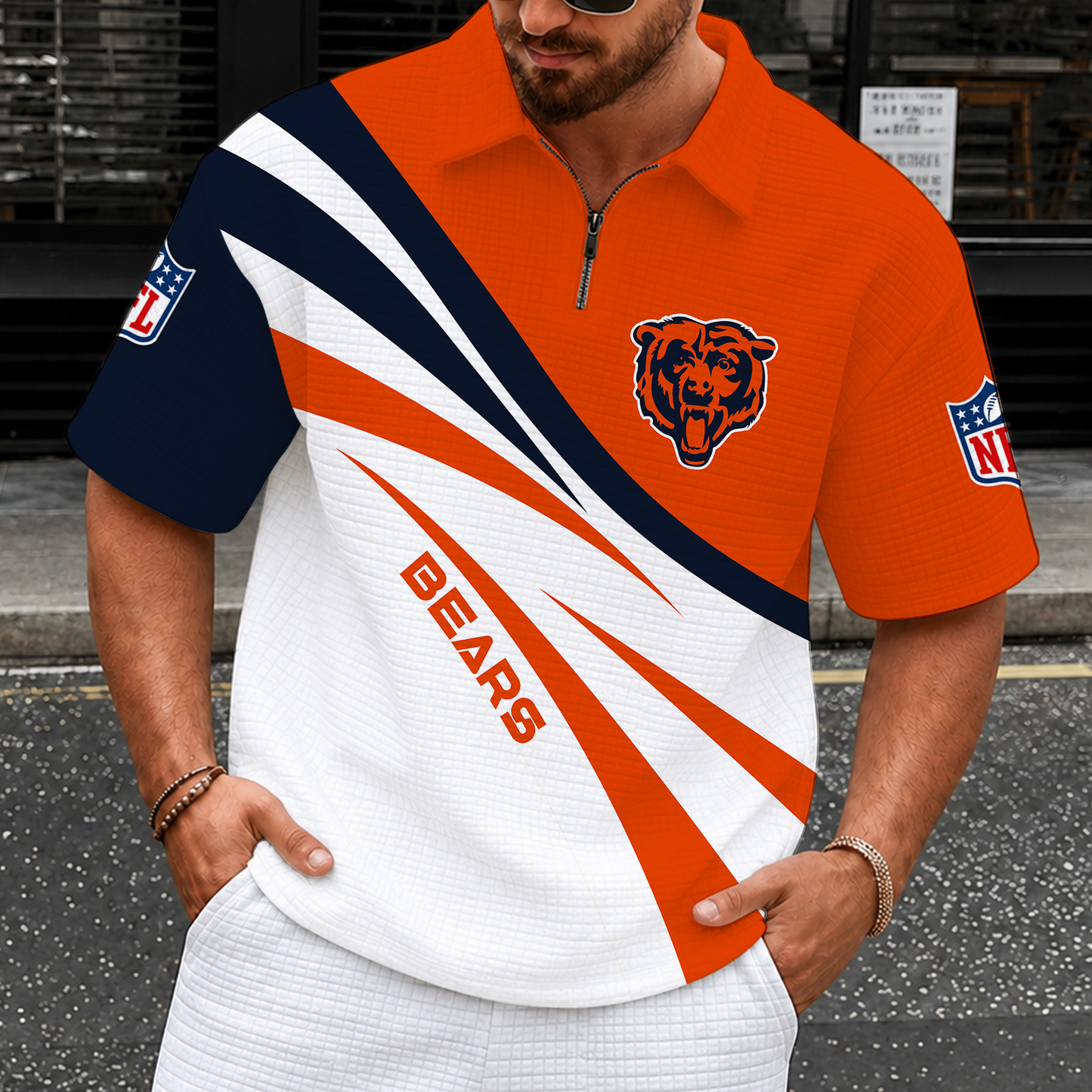 [SPECIAL OFFER] NEW CUSTOMIZED NFL26 CCB CHICAGO BEARS QUARTER-ZIP POLO SHIRT