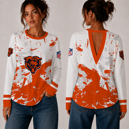 [SPECIAL OFFER] NEW CUSTOMIZED NFL26 CCB CHICAGO BEARS WOMEN'S BACK V-CUT LONG-SLEEVE SHIRT