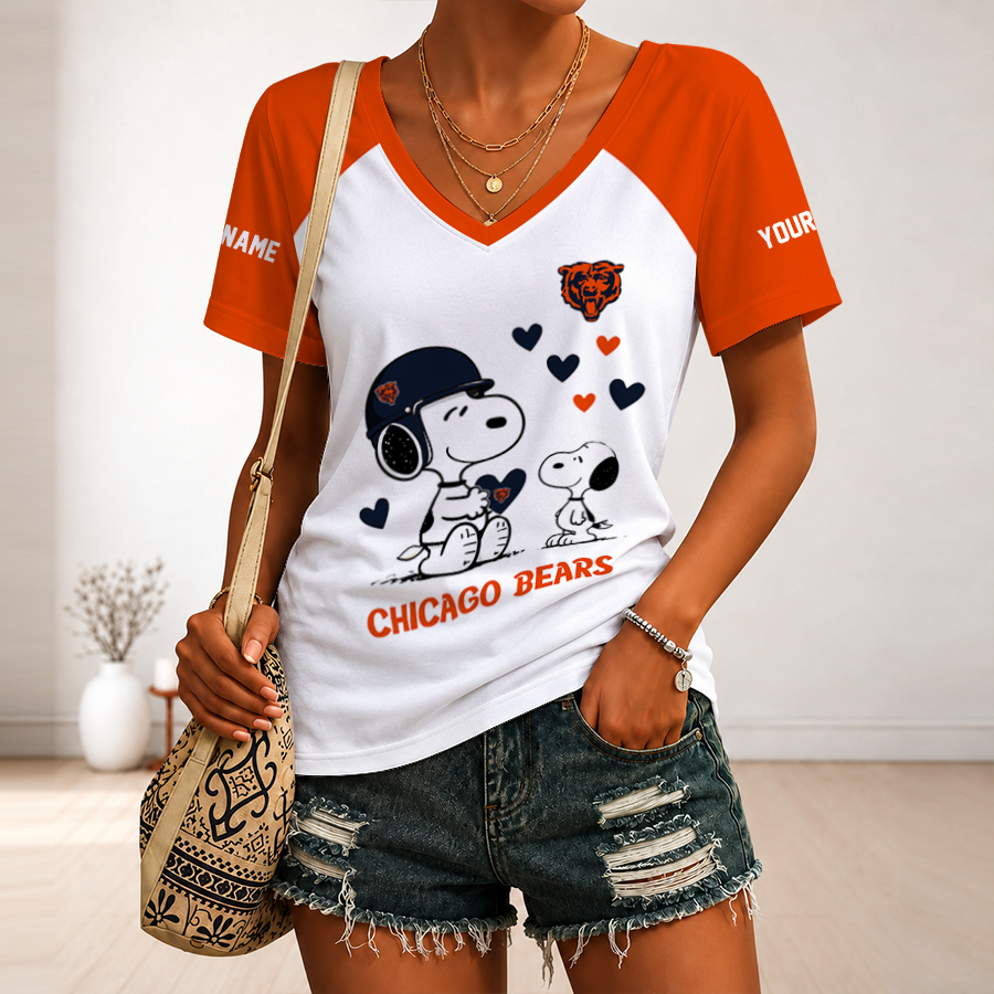 [SPECIAL OFFER] NEW CUSTOMIZED NFL26 CCB CHICAGO BEARS V-NECK FEMALE SHIRT