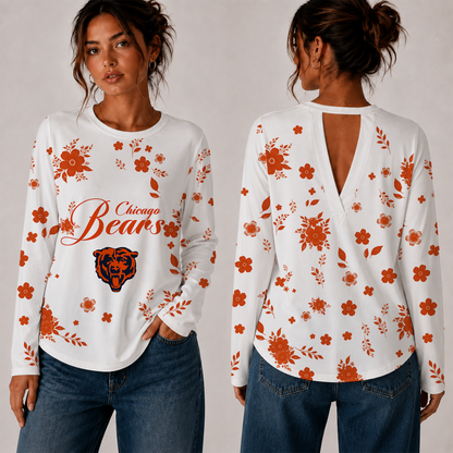 [SPECIAL OFFER] NEW CUSTOMIZED NFL26 CCB CHICAGO BEARS WOMEN'S BACK V-CUT LONG-SLEEVE SHIRT