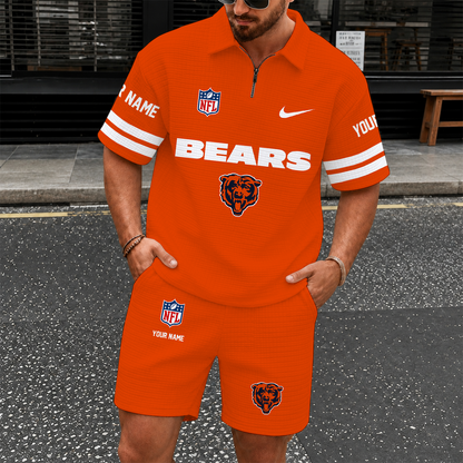 [SPECIAL OFFER] NEW CUSTOMIZED NFL26 CCB CHICAGO BEARS QUARTER-ZIP POLO SHIRT & SHORTS SET