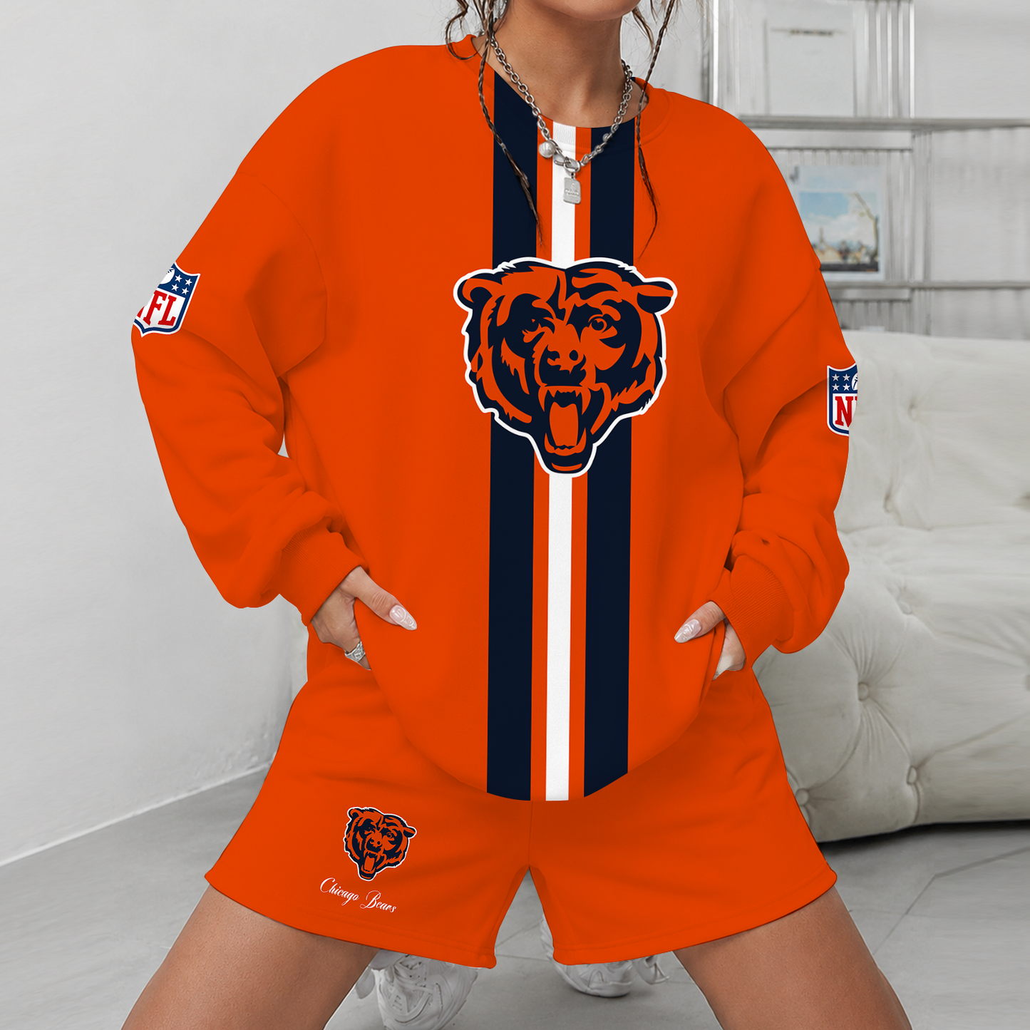 [SPECIAL OFFER] NEW CUSTOMIZED NFL26 CCB CHICAGO BEARS UNISEX SWEATSHIRT & SHORTS SET