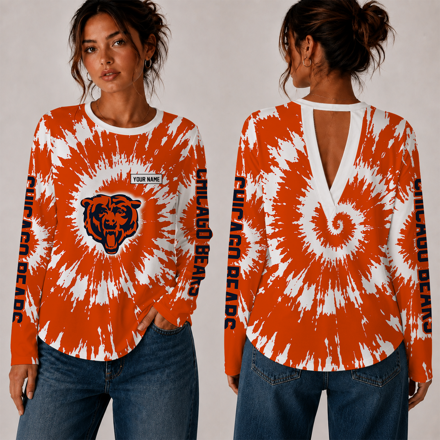 [SPECIAL OFFER] NEW CUSTOMIZED NFL26 CCB CHICAGO BEARS WOMEN'S BACK V-CUT LONG-SLEEVE SHIRT