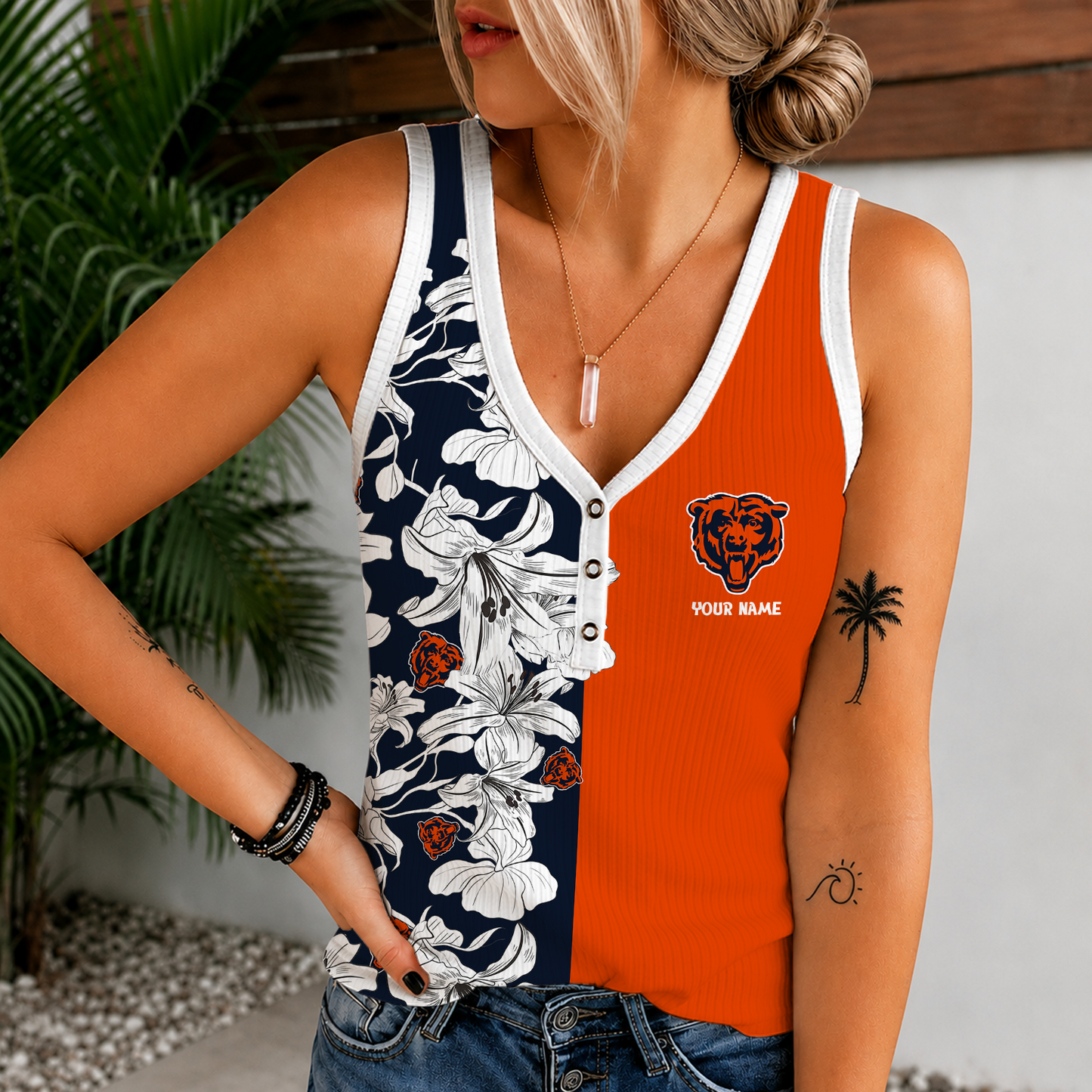 [SPECIAL OFFER] NEW CUSTOMIZED NFL26 CCB CHICAGO BEARS WOMEN'S V-NECK TANK TOP