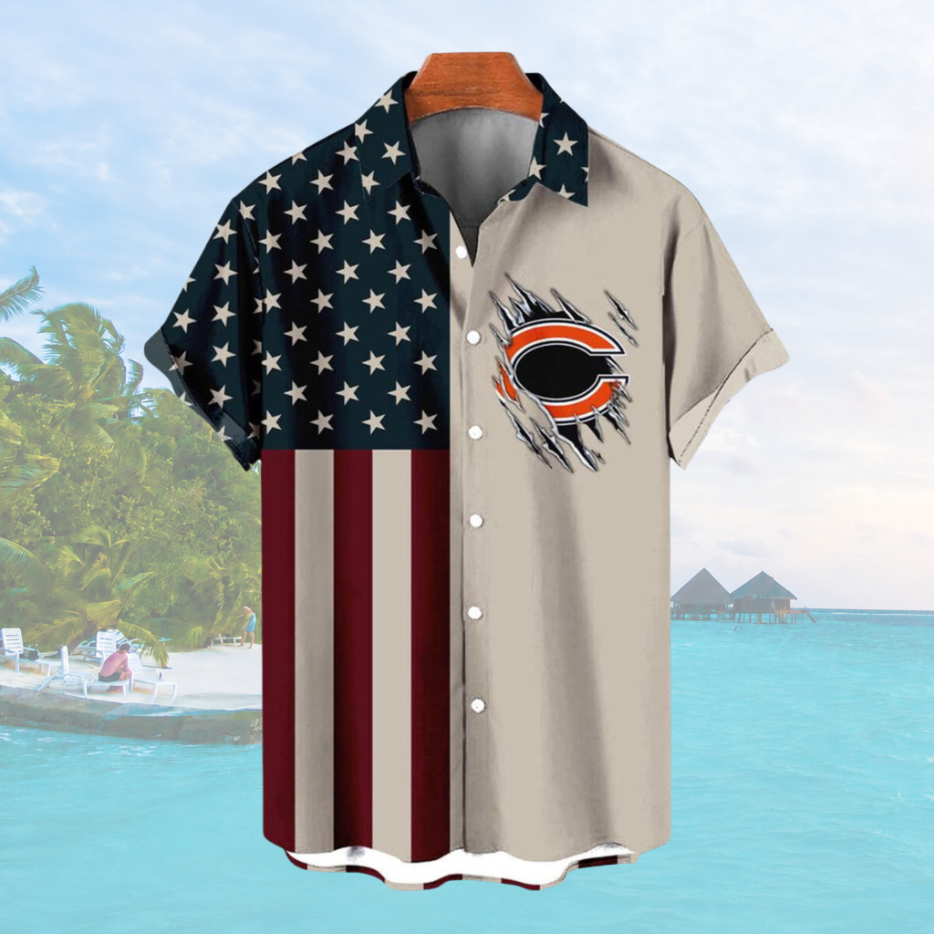 [SPECIAL OFFER] NEW CUSTOMIZED NFL26 CCB CHICAGO BEARS PATRIOTIC 250 USA HAWAIIAN SHIRT