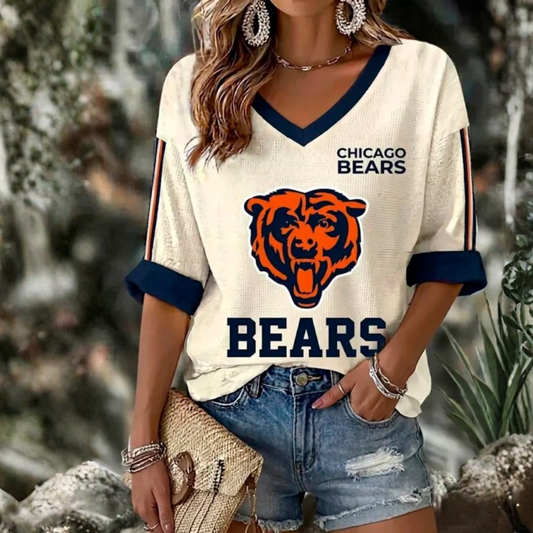 [SPECIAL OFFER] NEW CUSTOMIZED NFL26 CCB CHICAGO BEARS WOMEN'S HEART V-NECK LONG SLEEVE SHIRT