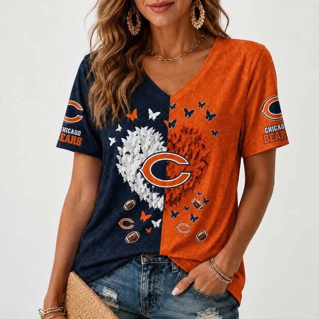 [SPECIAL OFFER] NEW CUSTOMIZED NFL26 CCB CHICAGO BEARS V-NECK FEMALE SHIRT