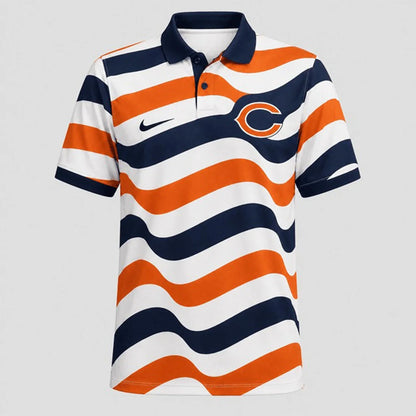 [SPECIAL OFFER] NEW CUSTOMIZED NFL26 CCB CHICAGO BEARS STRIPED POLO SHIRT