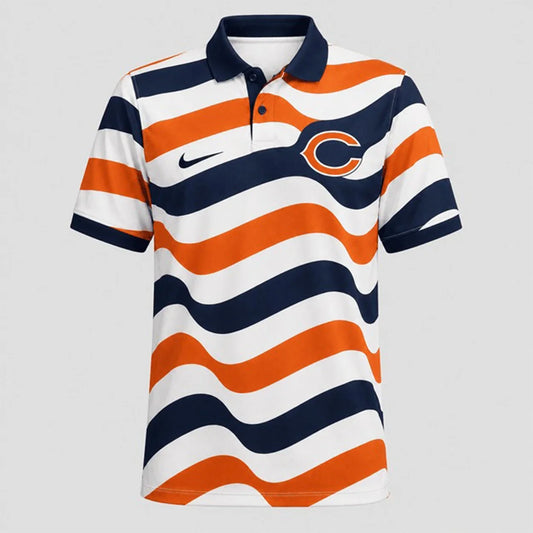 [SPECIAL OFFER] NEW CUSTOMIZED NFL26 CCB CHICAGO BEARS STRIPED POLO SHIRT