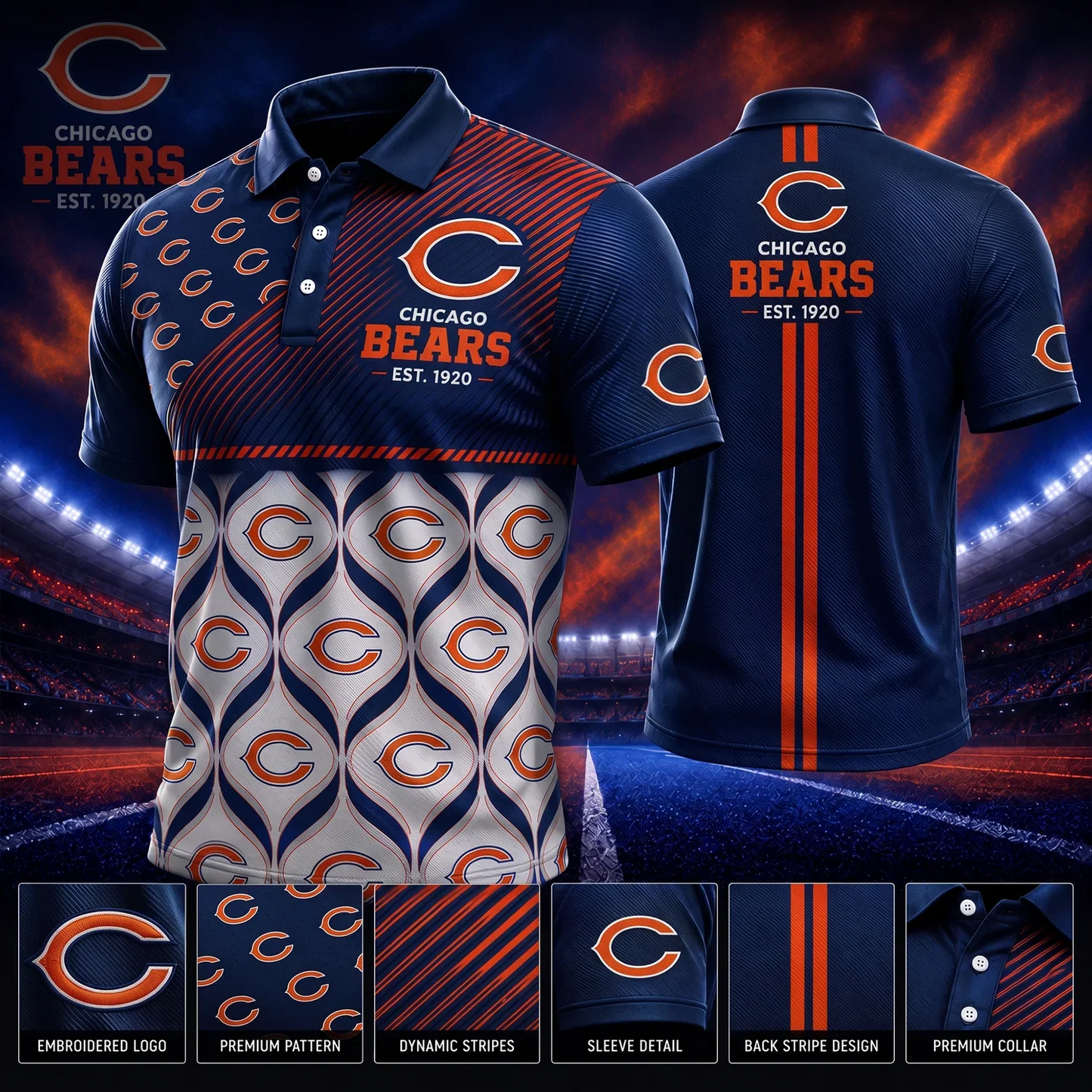 [SPECIAL OFFER] NEW CUSTOMIZED NFL26 CCB CHICAGO BEARS POLO SHIRT