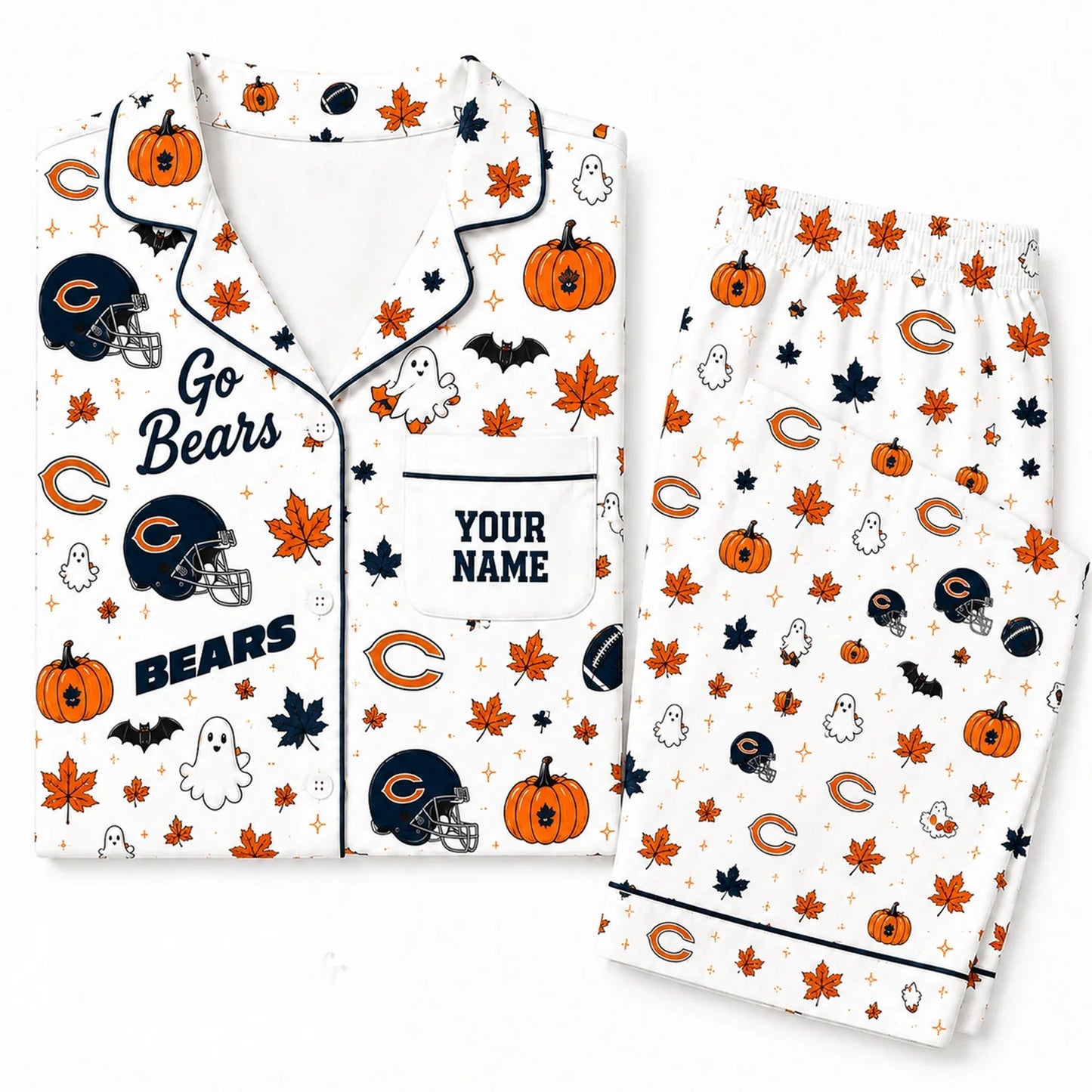 [SPECIAL OFFER] NEW CUSTOMIZED NFL26 CCB CHICAGO BEARS HALLOWEEN LONG PAJAMAS SET