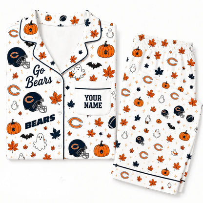 [SPECIAL OFFER] NEW CUSTOMIZED NFL26 CCB CHICAGO BEARS HALLOWEEN LONG PAJAMAS SET
