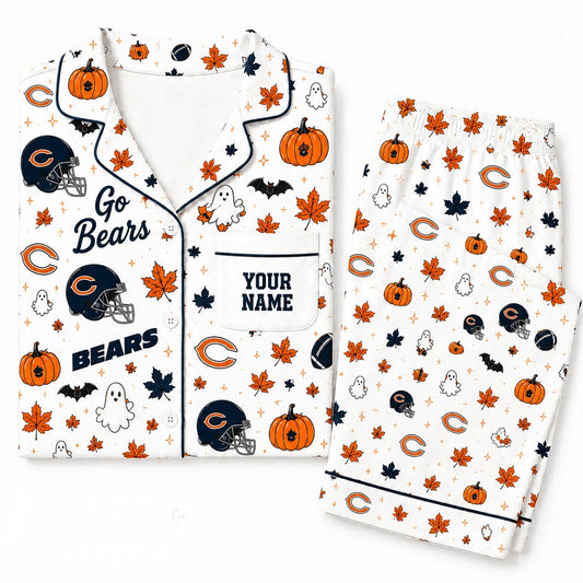 [SPECIAL OFFER] NEW CUSTOMIZED NFL26 CCB CHICAGO BEARS HALLOWEEN LONG PAJAMAS SET